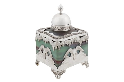 Lot 310 - A late 19th / early 20th century French silver mounted Sèvres 'lithyalin' glass inkwell, Paris circa 1900 by Abit and Lopisgich (active 1898-1903)