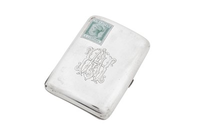 Lot 77 - Gibraltar and Philately interest – A late 19th / early 20th century Continental unmarked silver and enamel cigarette case, possibly German, Pforzheim circa 1900