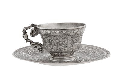 Lot 229 - A mid-19th century Ottoman Turkish (Egyptian) silver small cup and saucer, circa 1850, Tughra of Sultan Abdul Mecid (r. 1839-61)