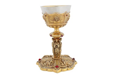 Lot 302 - A late 20th century Italian 800 standard silver gilt chalice, marks obscured circa 1970