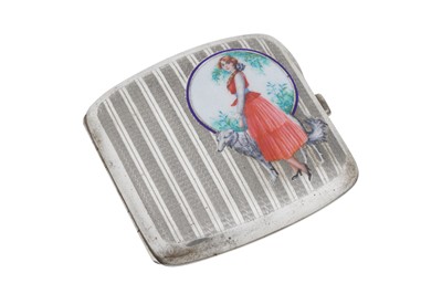 Lot 78 - An early 20th century German 800 standard silver and enamel cigarette case, Pforzheim circa 1925 by SB ? (untraced)