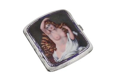 Lot 80 - An early 20th century German silver and enamel erotic cigarette case, Pforzheim circa 1920