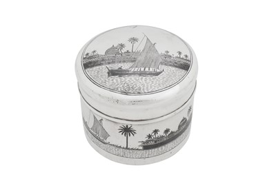 Lot 261 - An early 20th century Iraqi silver and niello dressing table box, Omara circa 1930