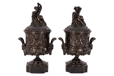 Lot 75 - A pair of late 19th century Continental bronze covered urns