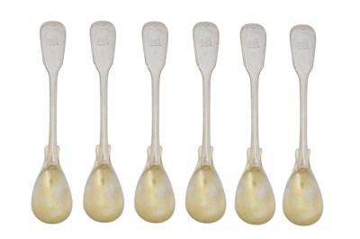 Lot 382 - A set of six George III sterling silver egg spoons, London 1814 by Paul Storr (1771 - 1844, reg. 12th Jan 1793)