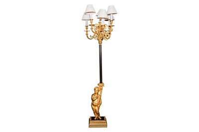 Lot 20 - A French Empire style ormolu and patinated bronze standard lamp, 19th century
