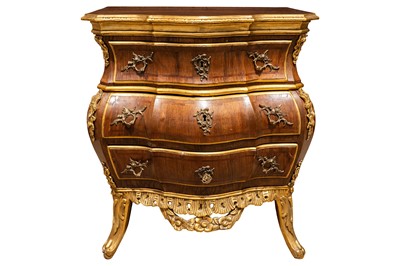 Lot 26 - A mid 18th century Danish walnut, giltwood, and ormolu mounted commode tombeau