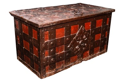 Lot 37 - A late 17th / early 18th century German iron and iron bound strong box or 'Armada' chest