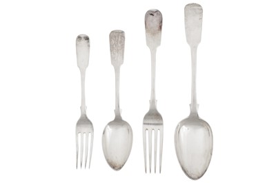 Lot 327 - A Victorian matched Scottish sterling silver table service of flatware / canteen, the majority, Glasgow 1858/64/65 by WA (unidentified)