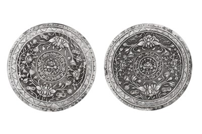 Lot 220 - A pair of early 20th century Straits Chinese silver pillow ends, Malaysia or Singapore circa 1910