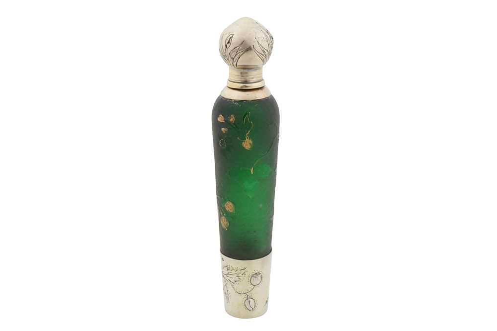 Lot 82 - A late 19th century French Art Nouveau 950 standard silver gilt and Daum glass absinthe or liqueur bottle, Paris circa 1890 by FL (untraced)