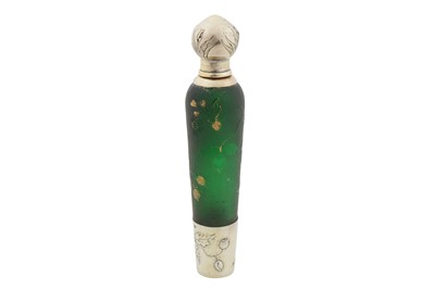 Lot 82 - A late 19th century French Art Nouveau 950 standard silver gilt and Daum glass absinthe or liqueur bottle, Paris circa 1890 by FL (untraced)