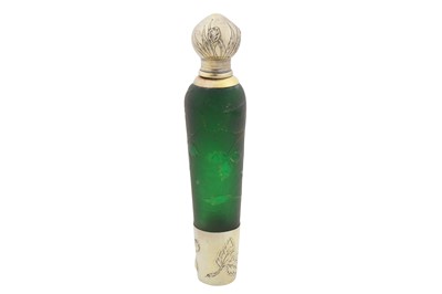Lot 82 - A late 19th century French Art Nouveau 950 standard silver gilt and Daum glass absinthe or liqueur bottle, Paris circa 1890 by FL (untraced)