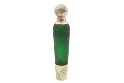 Lot 82 - A late 19th century French Art Nouveau 950 standard silver gilt and Daum glass absinthe or liqueur bottle, Paris circa 1890 by FL (untraced)