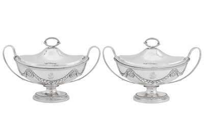 Lot 459 - A pair of George III sterling silver sauce tureens, London 1796 by Paul Storr (1771 - 1844, reg. 12th Jan 1793)