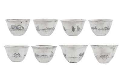 Lot 259 - A pair of mid-20th century Iraqi silver and niello cups, Omara or Basra 1940-41