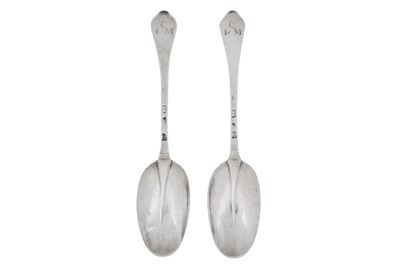 Lot 352 - A pair of Queen Anne Britannia standard silver tablespoons, London 1708 by Lawrence Coles
