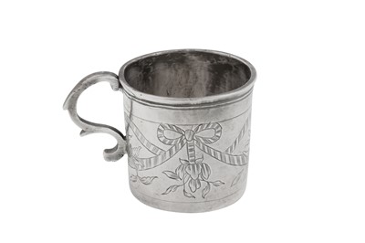 Lot 270 - A Catherine II late 18th century Russian 84 zolotnik silver vodka cup (charka), Moscow 1779 by C.Θ (unidentified Postnikova 2921)