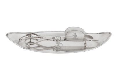 Lot 443 - A George III sterling silver snuffers or wick trimmers on tray, the tray London 1788 by Robert Hennell II