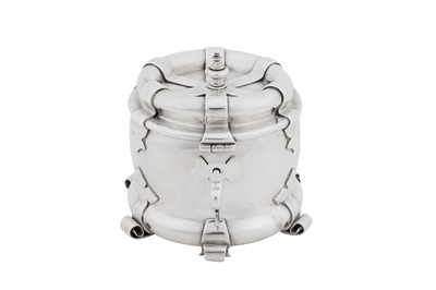 Lot 362 - A Victorian art and crafts sterling silver tea caddy, Birmingham 1899, marked for Liberty and Co, designed by Oliver Baker (1856-1939)