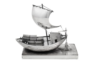 Lot 87 - A mid-20th century Indian silver model of a boat, Calcutta dated 1947 by Hamilton and Co