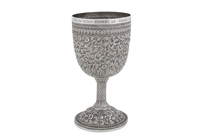 Lot 147 - A late 19th century Anglo – Indian unmarked silver goblet, Cutch dated 1879