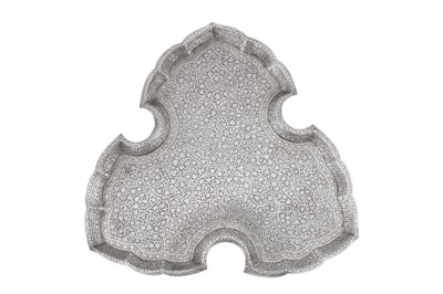 Lot 119 - A late 19th century Anglo – Indian unmarked silver tray, Kashmir circa 1880
