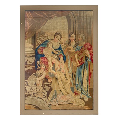 Lot 407 - A framed Biblical needlepoint, gros point panel, worked in coloured wools