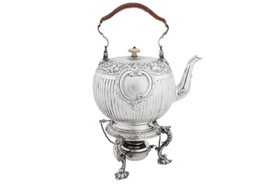 Lot 425 - A matched Victorian sterling silver kettle on burner stand, the kettle London 1879 by Charles Stuart Harris