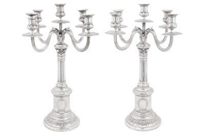 Lot 291 - A pair of early 20th century German 800 standard silver five-light candelabrum, Bremen-Hemelingen 1910 by M. H. Wilkens and Söhne