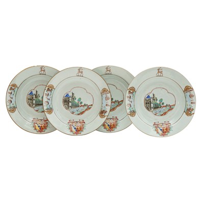 Lot 70 - Four fine and rare Chinese export armorial soup bowls, Qing Dynasty, Qianlong Period, circa 1745