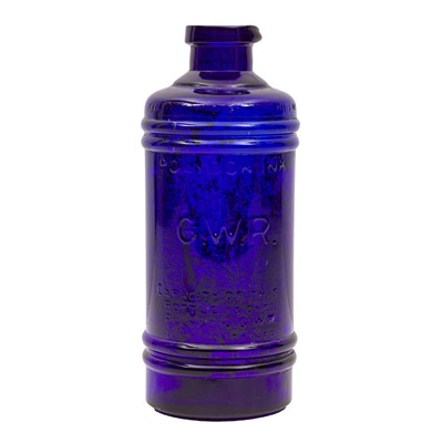 Lot 449 - Railway interest, a Great Western Railway polygon ink, blue glass bottle