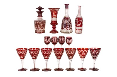 Lot 182 - A part-suite of late 19th century Bohemian ruby flashed glassware