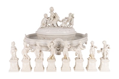 Lot 145 - A set of eight Nymphenburg figures together with a matched centerpiece, mid 20th Century
