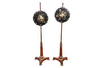 Lot 46 - A pair of Regency rosewood and papier-mâchée pole screens, circa 1815