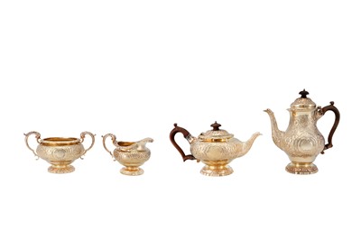 Lot 450 - A George III sterling silver gilt four-piece tea and coffee service, London 1818 by Joseph Craddock and William Ker Reid (reg. 8th Jun 1812)