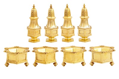 Lot 403 - A George V sterling silver gilt eight-piece cruet, London 1911 by Sebastion Garrard