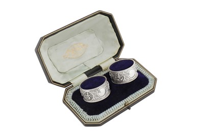 Lot 137 - A cased set of early 20th century Anglo – Indian silver napkin rings, Madras circa 1910 by Peter Orr and Co