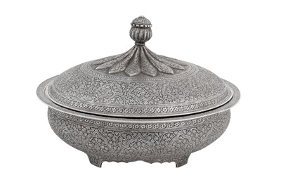 Lot 110 - A mid-19th century Anglo – Indian silver plated copper entrée dish on warming stand, Kashmir circa 1860