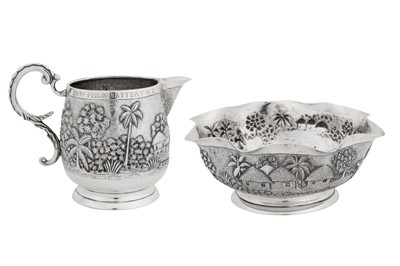 Lot 131 - A late 19th / early 20th century Anglo – Indian silver milk jug and sugar bowl, Calcutta, Bhowanipore circa 1900 by Grish Chunder Dutt