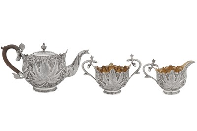 Lot 120 - A late 19th century Anglo – Indian unmarked silver three-piece tea service, Kashmir circa 1890