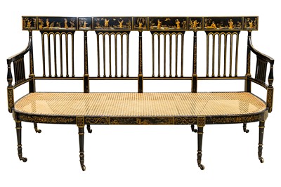 Lot 8 - A Regency Japanned and Chinoiserie decorated four-seater settee