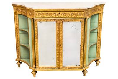 Lot 14 - A Regency marble topped giltwood and gesso side cabinet, early 19th century