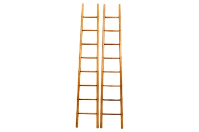 Lot 15 - A pair of French carved ash faux-bamboo library ladders, circa 1900