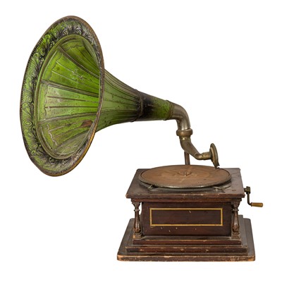 Lot 183 - A stained fruitwood wind up gramophone