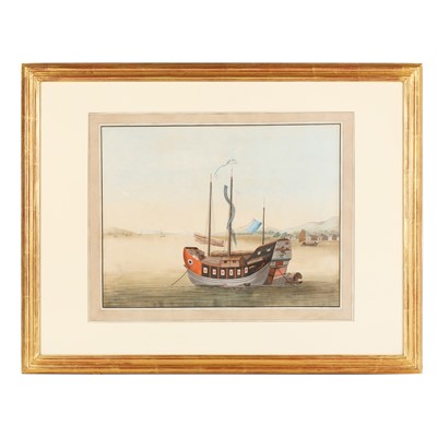 Lot 236 - A Chinese export painting of a junk, Qing dynasty, Chinese School, 19th century