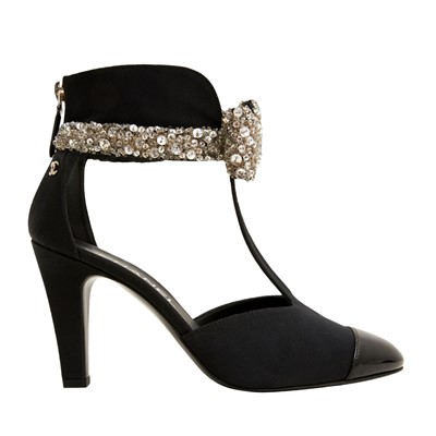 Lot 215 - Chanel Black Embellished CC Shoe Boot - Size 37