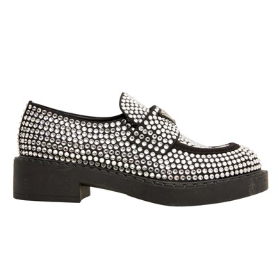 Lot 218 - Prada Black Crystal Logo Chunky Loafer - Size 37