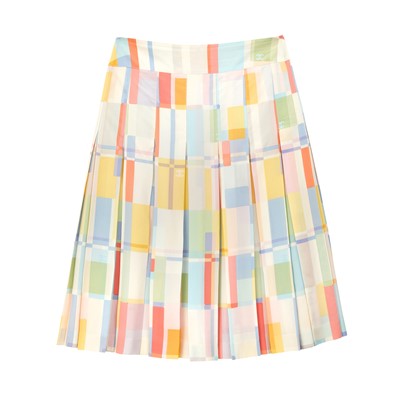 Lot 84 - Chanel Multi Silk Colourblock CC Pleat Skirt - Size 42