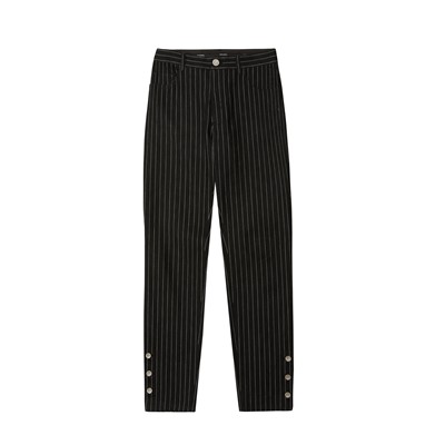 Lot 175 - Chanel Black Pinstripe CC Denim Trouser - Size 40